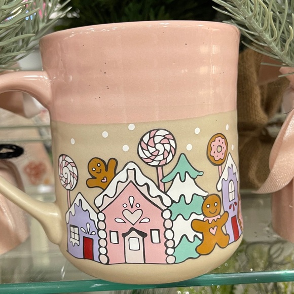 Pink Christmas Pink Gingerbread House Desserts Ceramic Coffee Mug NWT - Picture 2 of 5